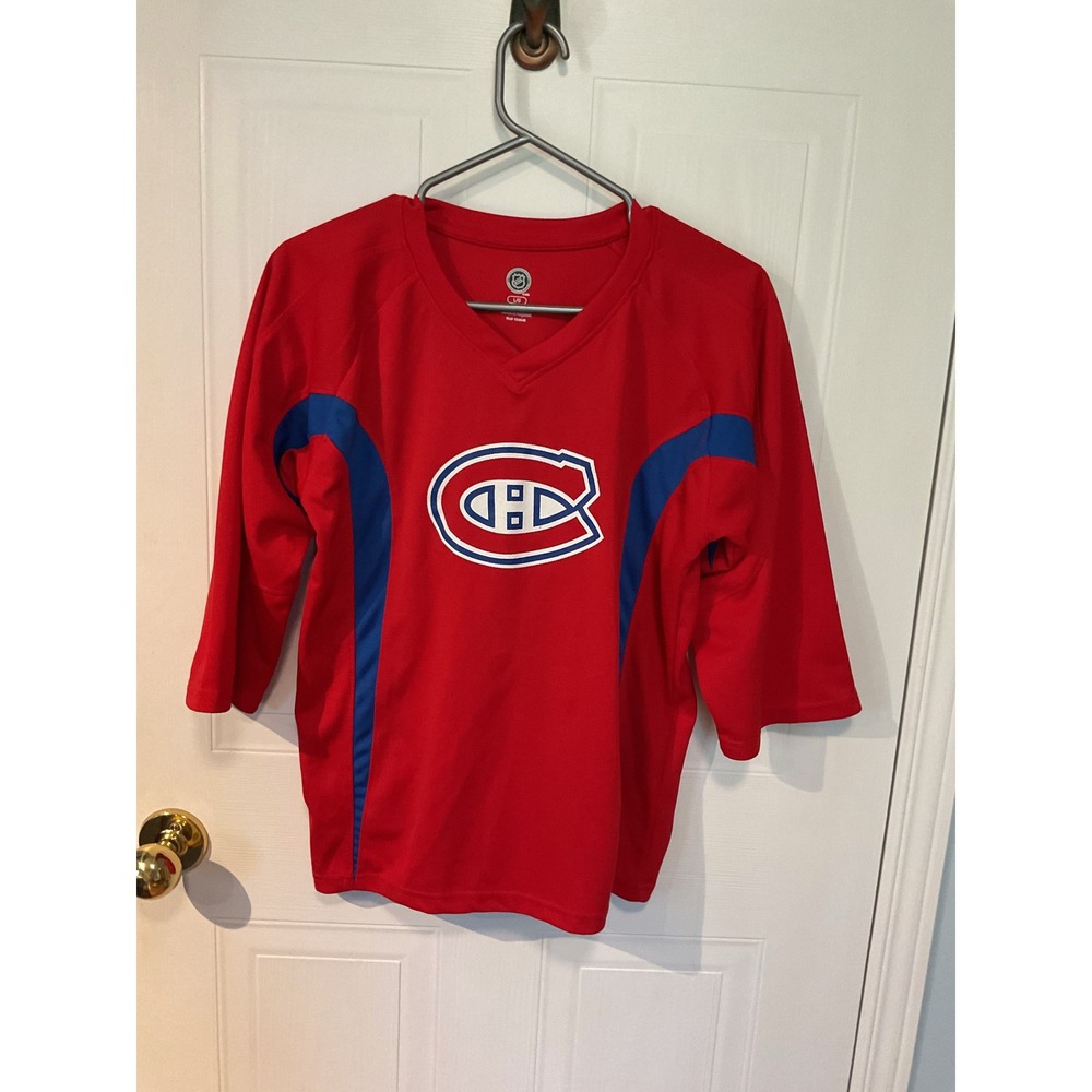 NHL Montreal Canadiens Jersey Top Women Large Red Excellent 3/4 Sleeve V-Neck